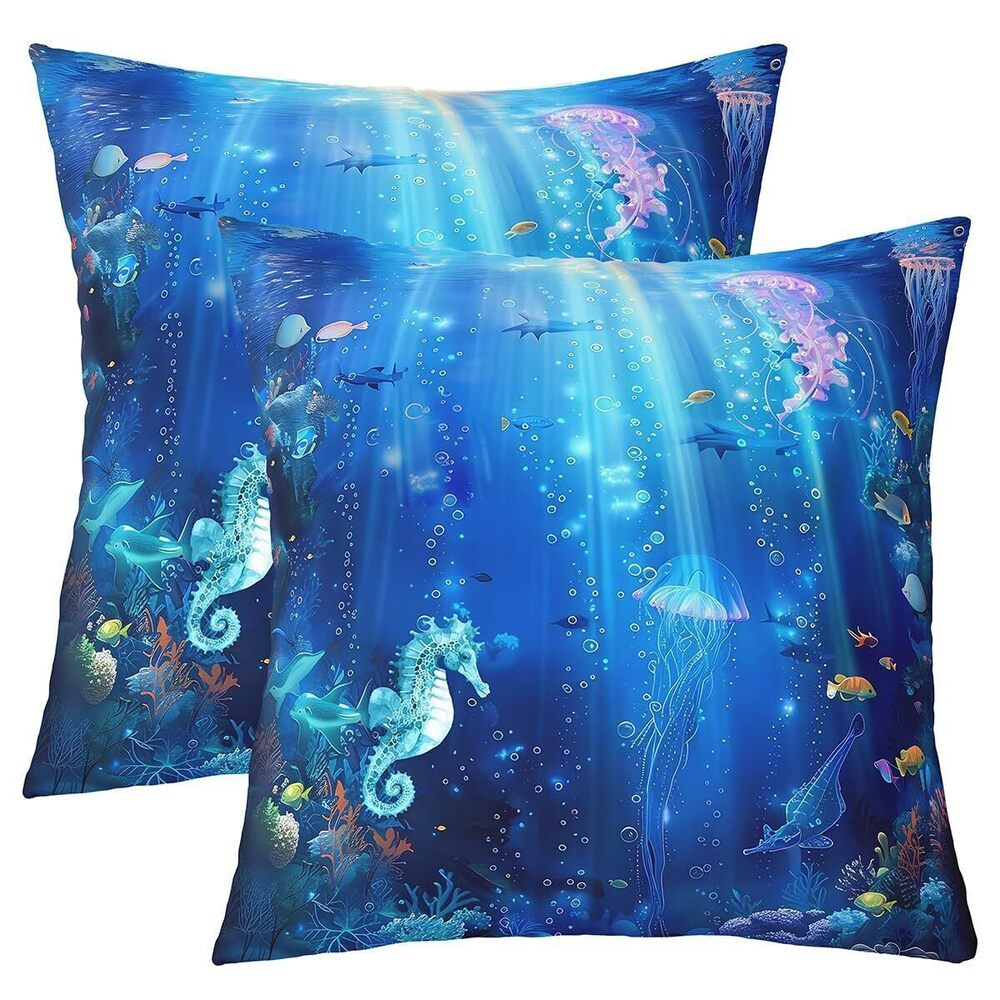7832 Seahorse Throw Pillow Covers 18"x18" Set of 2 Marine Animals